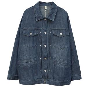 Flap Pockets Polo Neck Oversized Jean Jacket