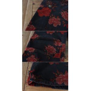 Red Flowers High Waist Drawstring Legs Corduroy Pants