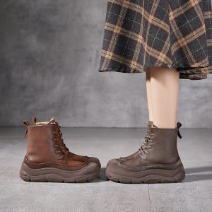 Lace Up Side Zip Fleeced Wedge Desert Boots