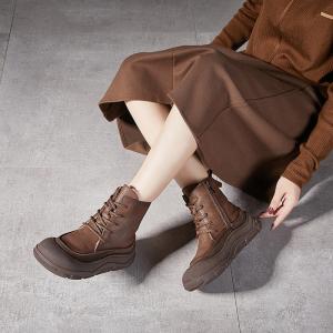 Lace Up Side Zip Fleeced Wedge Desert Boots