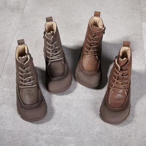 Lace Up Side Zip Fleeced Wedge Desert Boots