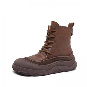 Lace Up Side Zip Fleeced Wedge Desert Boots