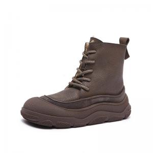 Lace Up Side Zip Fleeced Wedge Desert Boots