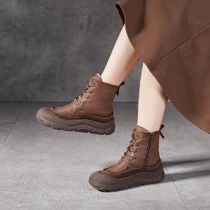 Lace Up Side Zip Fleeced Wedge Desert Boots