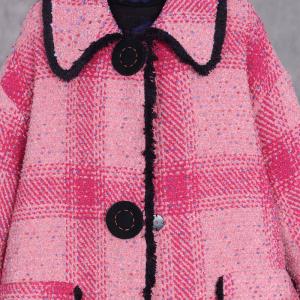 Pink Tartan Woolen Plus Size Coat