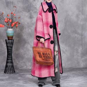 Pink Tartan Woolen Plus Size Coat