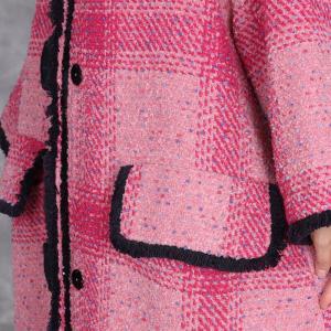 Pink Tartan Woolen Plus Size Coat