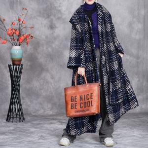 Winter Blue Checkered Wool Coat with Scarf