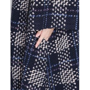 Winter Blue Checkered Wool Coat with Scarf