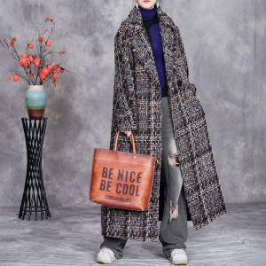 Wide Lapel Wool Knitted Tweed Coat for Senior Women