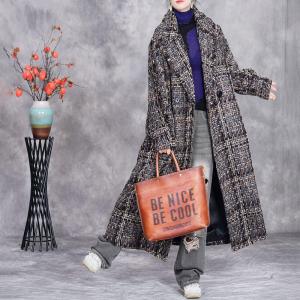 Wide Lapel Wool Knitted Tweed Coat for Senior Women