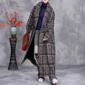 Wide Lapel Wool Knitted Tweed Coat for Senior Women