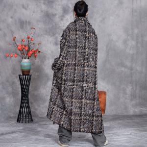 Wide Lapel Wool Knitted Tweed Coat for Senior Women