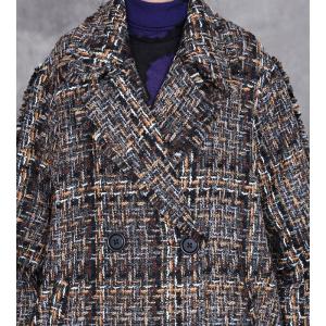 Wide Lapel Wool Knitted Tweed Coat for Senior Women