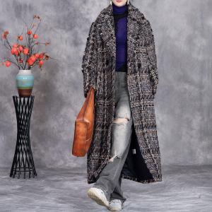 Wide Lapel Wool Knitted Tweed Coat for Senior Women