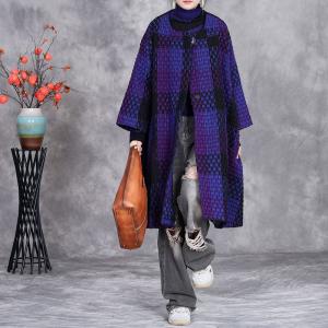 Round Collar Purple Tartan Cape Car Coat