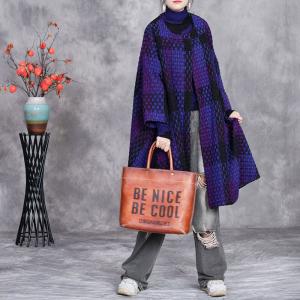 Round Collar Purple Tartan Cape Car Coat