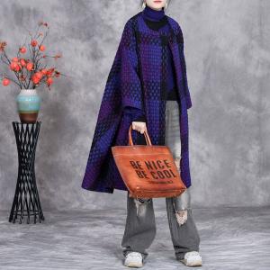 Round Collar Purple Tartan Cape Car Coat