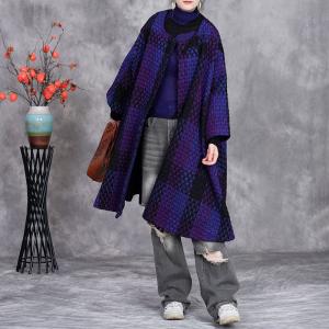 Round Collar Purple Tartan Cape Car Coat
