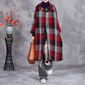 Plus Size Short Red Gingham Cape Coat