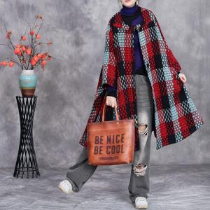Plus Size Short Red Gingham Cape Coat
