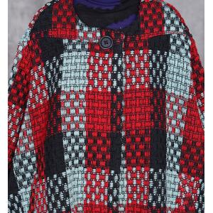 Plus Size Short Red Gingham Cape Coat