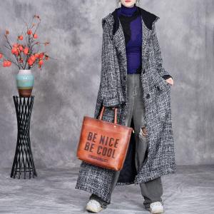 Elegant Wool Blend Gray Long Hooded Coat