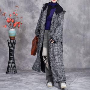 Elegant Wool Blend Gray Long Hooded Coat