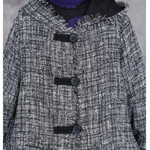 Elegant Wool Blend Gray Long Hooded Coat