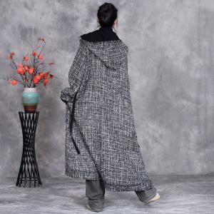 Elegant Wool Blend Gray Long Hooded Coat