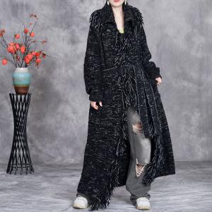 Fringed Edge Elegant Cashmere Tied Robe Coat