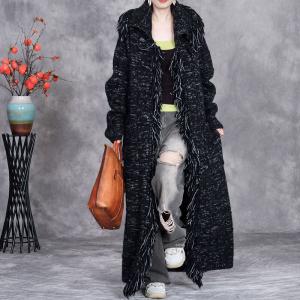 Fringed Edge Elegant Cashmere Tied Robe Coat