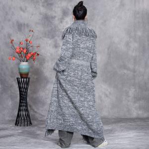 Fringed Edge Elegant Cashmere Tied Robe Coat