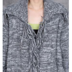 Fringed Edge Elegant Cashmere Tied Robe Coat