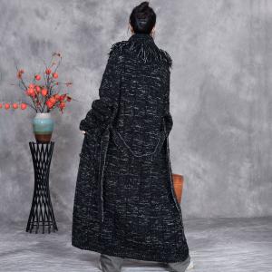 Fringed Edge Elegant Cashmere Tied Robe Coat