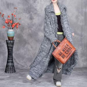 Fringed Edge Elegant Cashmere Tied Robe Coat