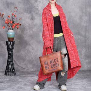 Back Slit Long Knitted Winter Trench Coatigan