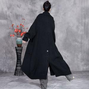 Back Slit Long Knitted Winter Trench Coatigan