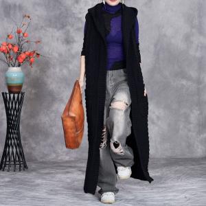 Lazy Day Knitting Hooded Long Waistcoat