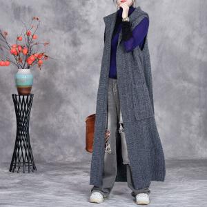 Lazy Day Knitting Hooded Long Waistcoat