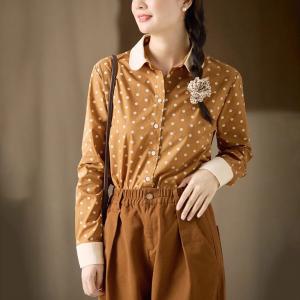 Peter Pan Collar Cotton Polka Dot Shirt