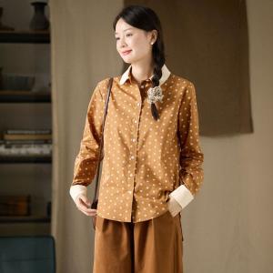 Peter Pan Collar Cotton Polka Dot Shirt