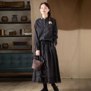 Business Elegant White Dotted Black Blouse