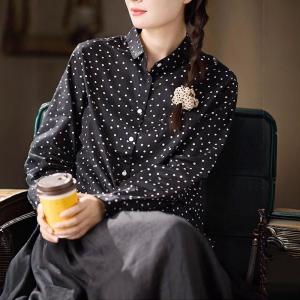 Business Elegant White Dotted Black Blouse
