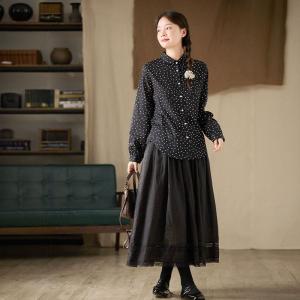 Business Elegant White Dotted Black Blouse