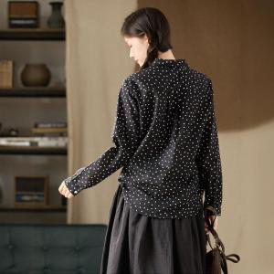 Business Elegant White Dotted Black Blouse