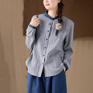 Blue Hems Button Down Plaid Ladies Shirt