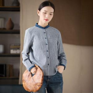 Blue Hems Button Down Plaid Ladies Shirt