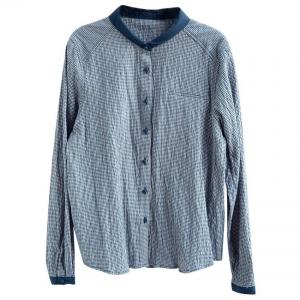 Blue Hems Button Down Plaid Ladies Shirt