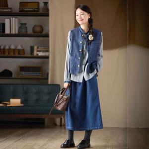Blue Hems Button Down Plaid Ladies Shirt
